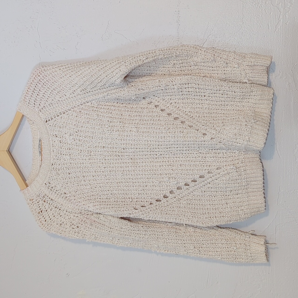 Distressed Cream Open Knit Soft Sweater Indie Sleeze Coastal Boho Beach Festival